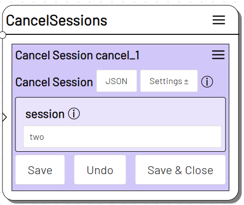 Screenshot: Ausgefülltes Cancel Session Action Formular