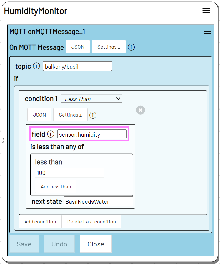 Screenshot On MQTT Message action mit field option