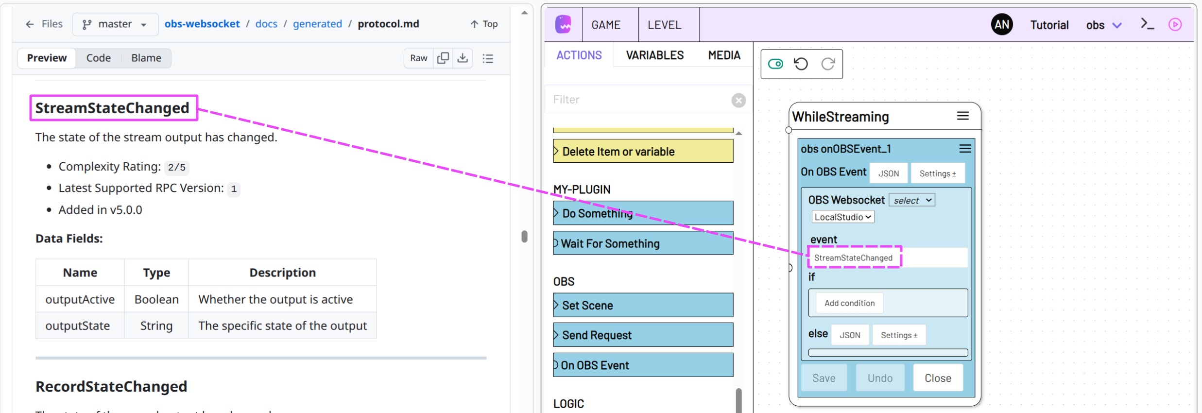 Screenshot von Websocket Protocol Page und adaptor:ex
