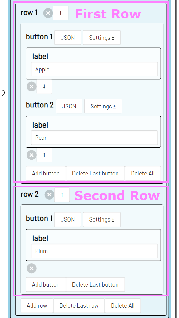 Screenshot: Button Anordnung in zwei Reihen im Editor