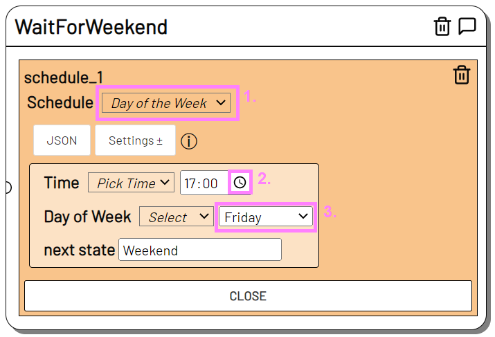 Screenshot: Einen Wochentag Planen