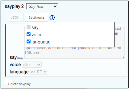 Screenshot eine alternative Stimme und Sprache auswählen