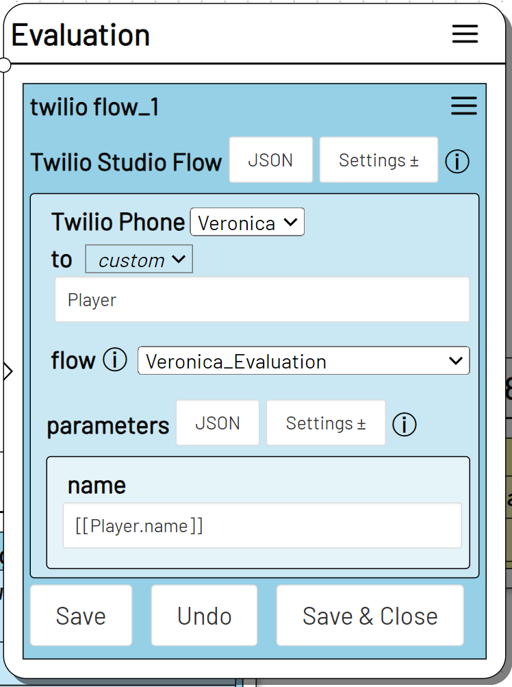 Screenshot: Studio Flow Action mit name parameter