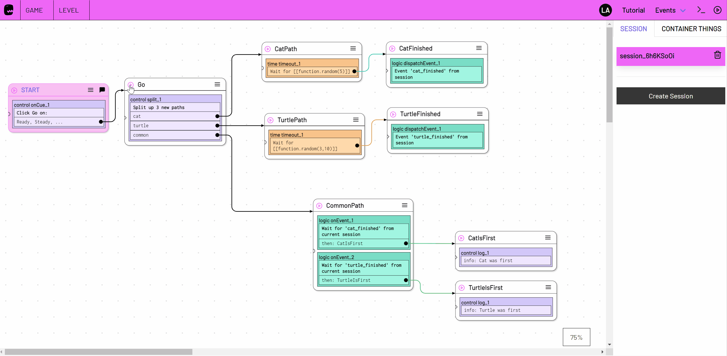 Screenshot: Monitoring and controlling the flow of an adaptor:ex Game