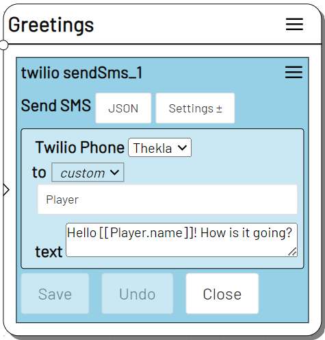Beispiel action twilio send sms