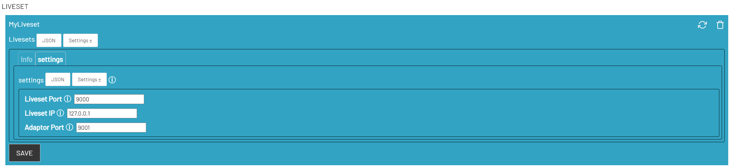 Manage settings of the new liveset