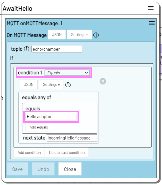 Screenshot: Eine if On MQTT Message Bedingung definieren