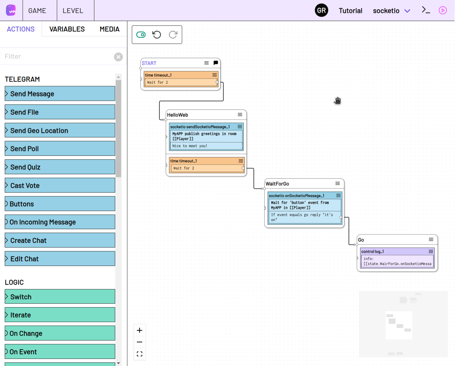 A timeout action added to START and HelloWeb