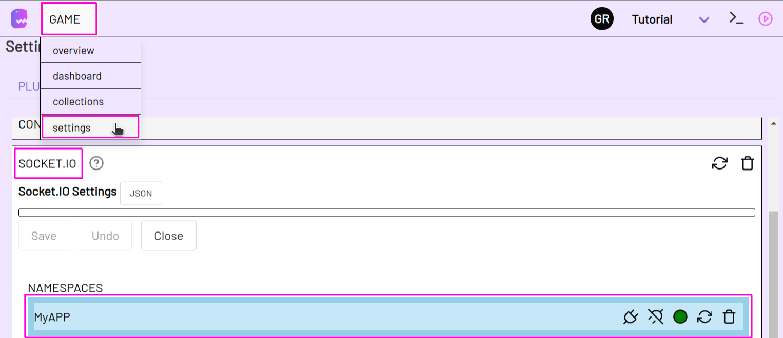 Game Menu Settings, Socket.IO Plugin