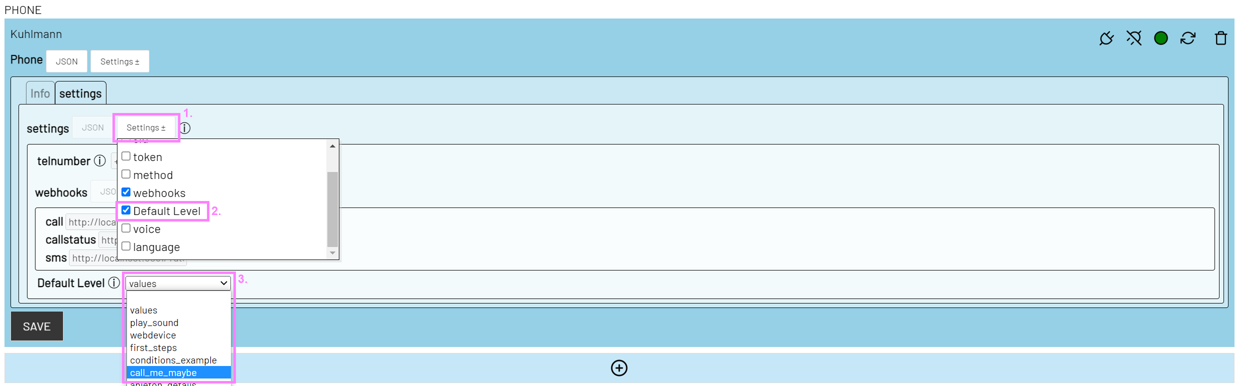 Screenshot game twilio plugin settings phone item default level