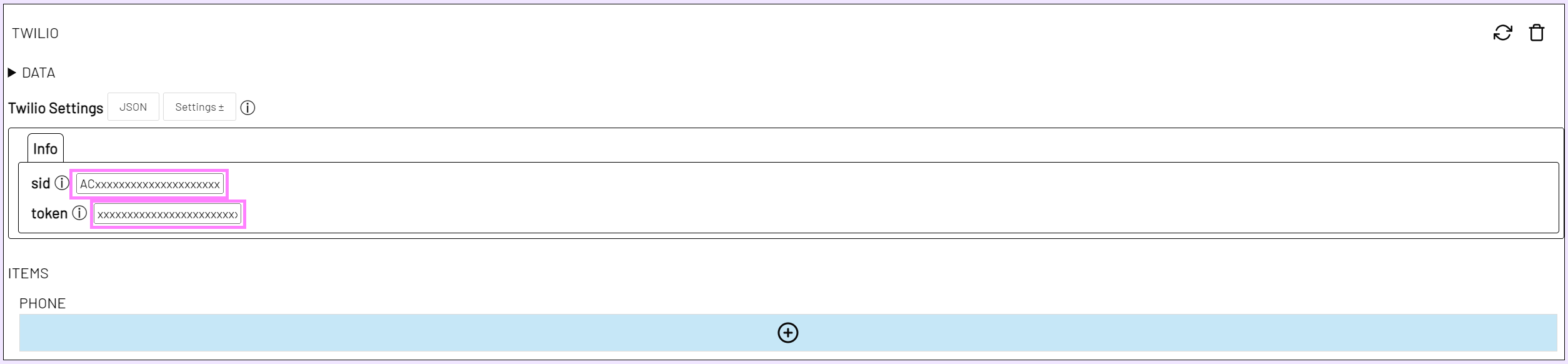 SID und Token in den Twilio Plugin Settings angeben