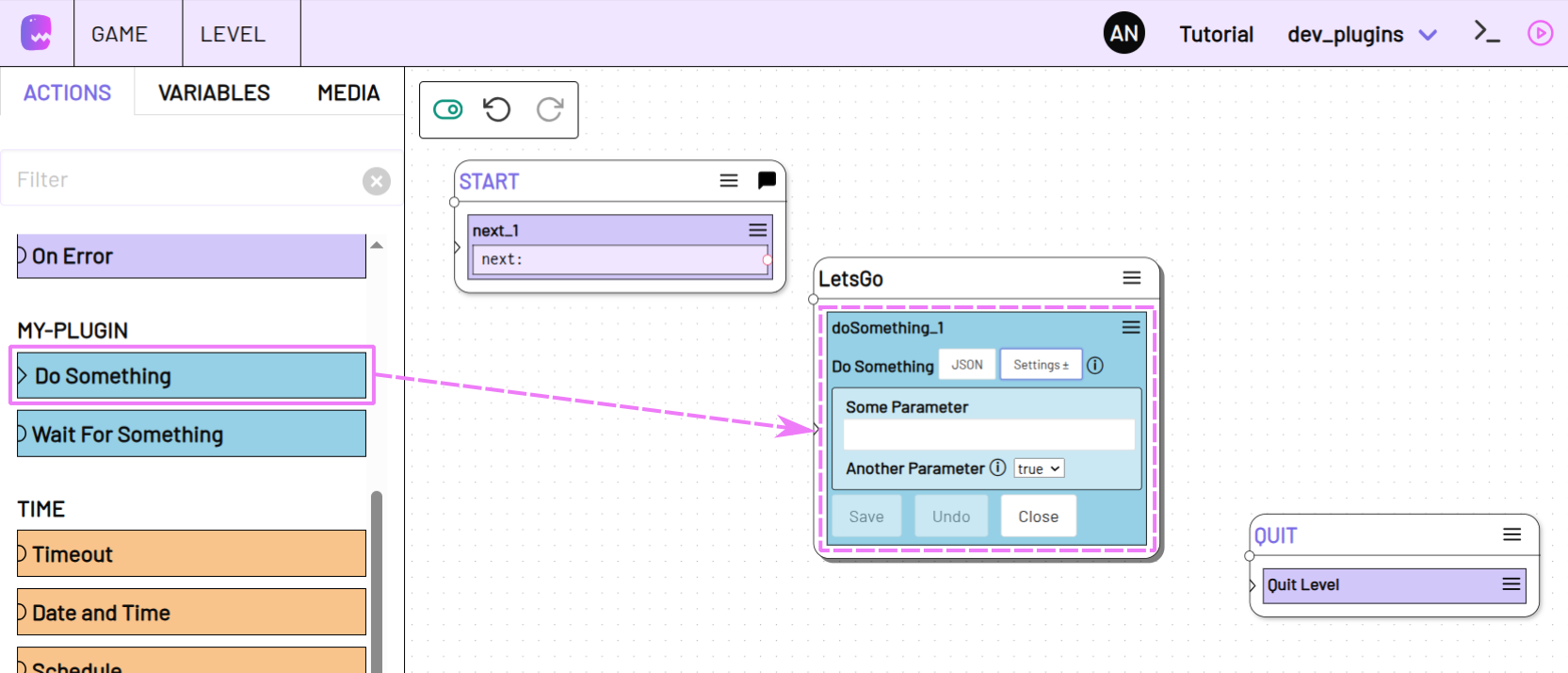 Actions in Level Toolbar