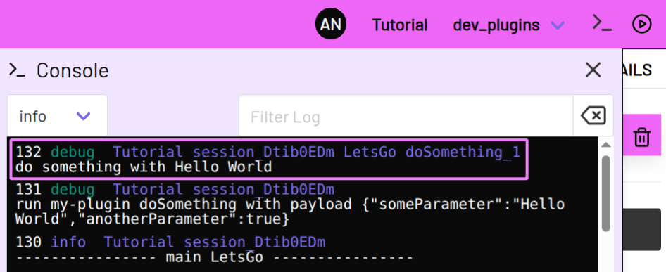 Log message in the log window