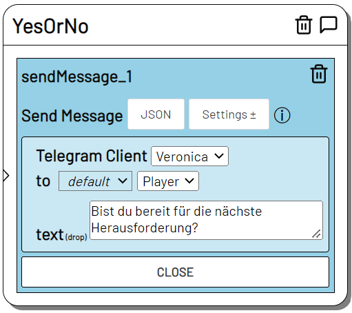 Screenshot: Send Message Action mit Frage